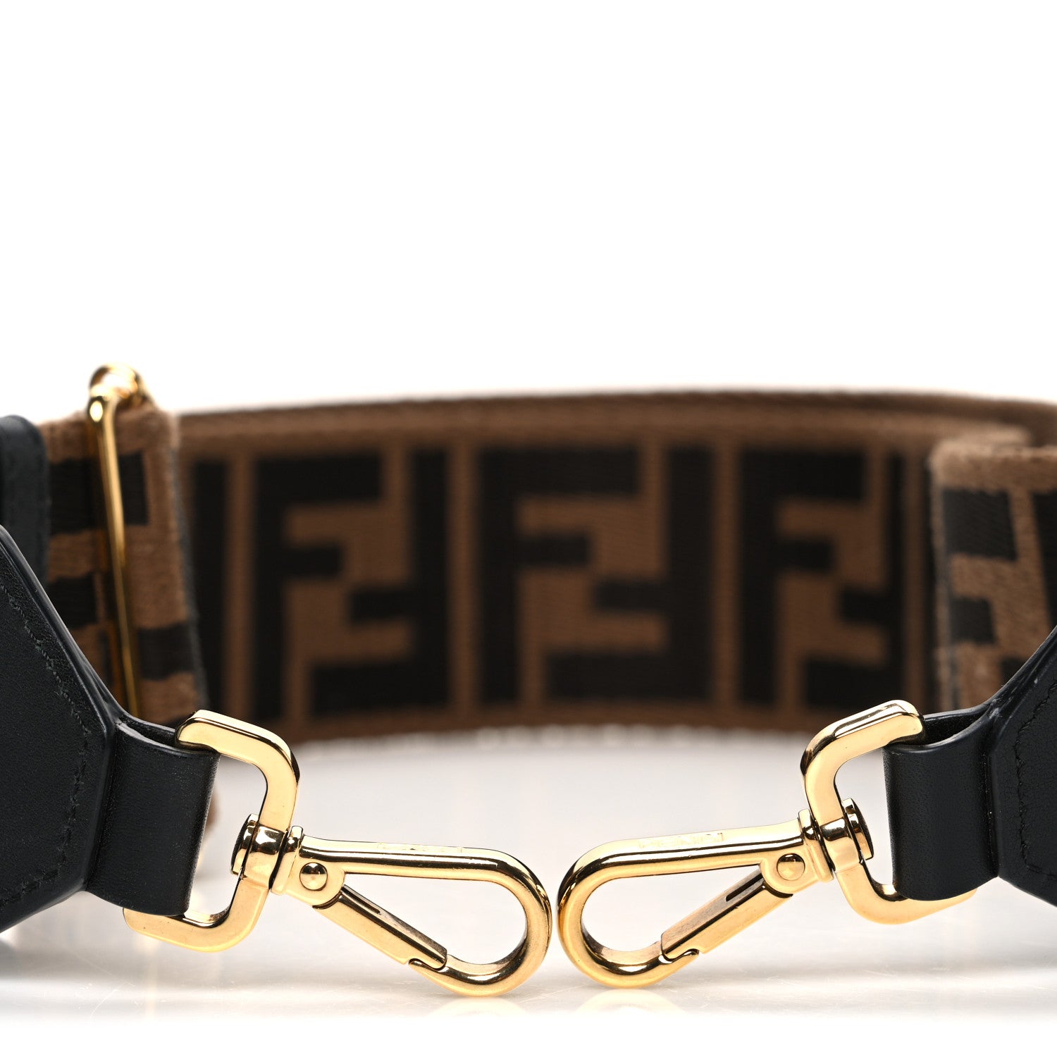 Fendi Ribbon Vitello Century FF 1974 Flat Studded Strap You Fango Marrone Ebano 3 of 5