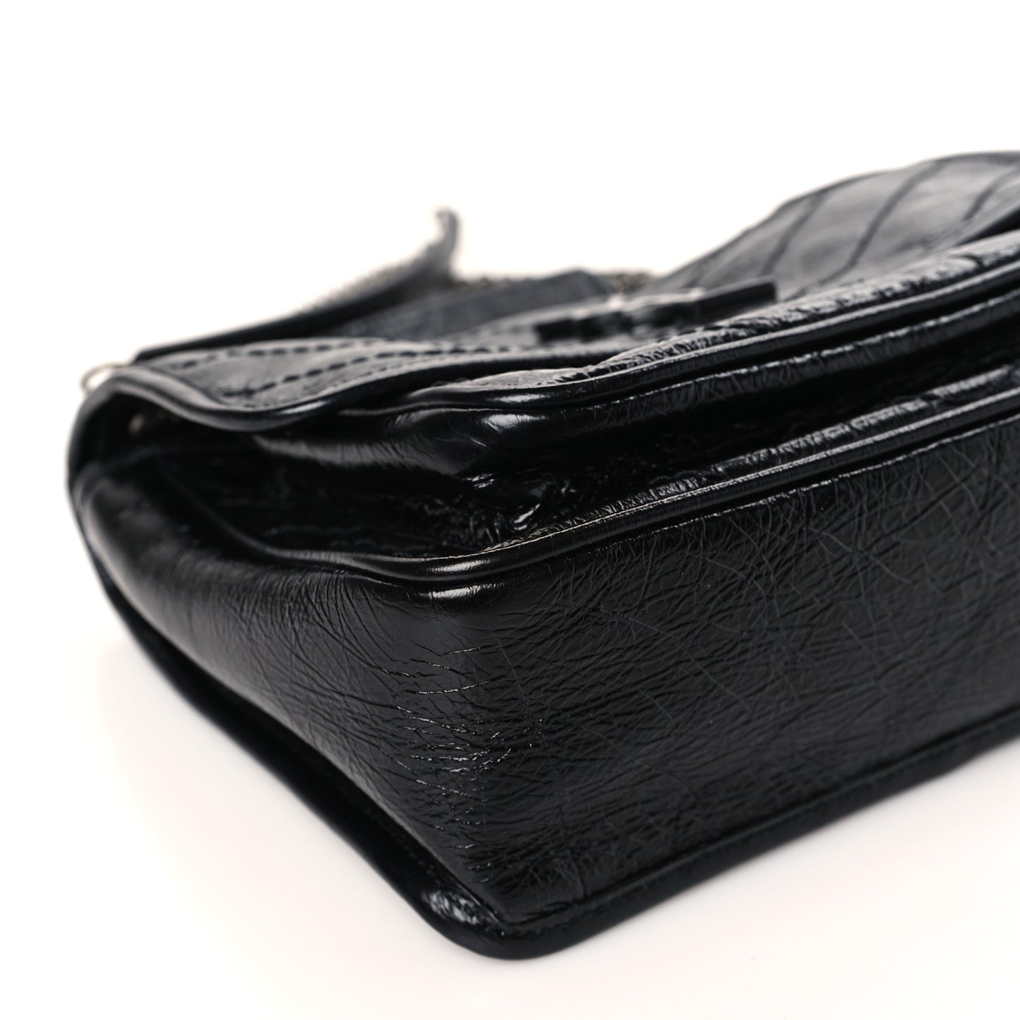 Crinkled Calfskin Matelasse Monogram Baby Niki Chain Satchel Black