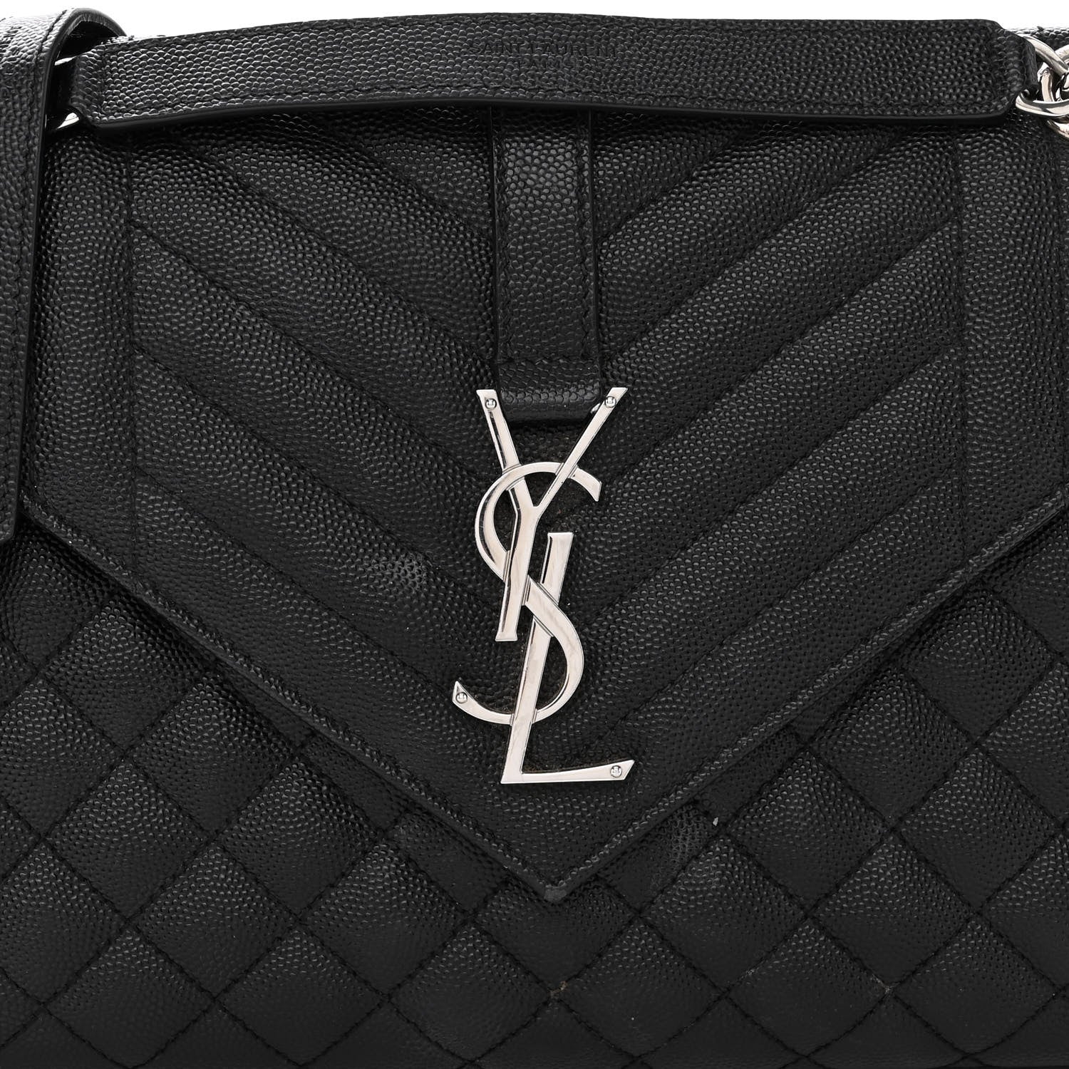 Saint Laurent Grain De Poudre Textured Mixed Matelasse Triquilt Medium Monogram Satchel Black 7 of 12