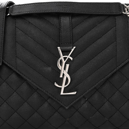 Saint Laurent Grain De Poudre Textured Mixed Matelasse Triquilt Medium Monogram Satchel Black 7 of 12