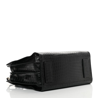 Saint Laurent Calfskin Crocodile Embossed Small Supple Sac de Jour Black 4 of 11
