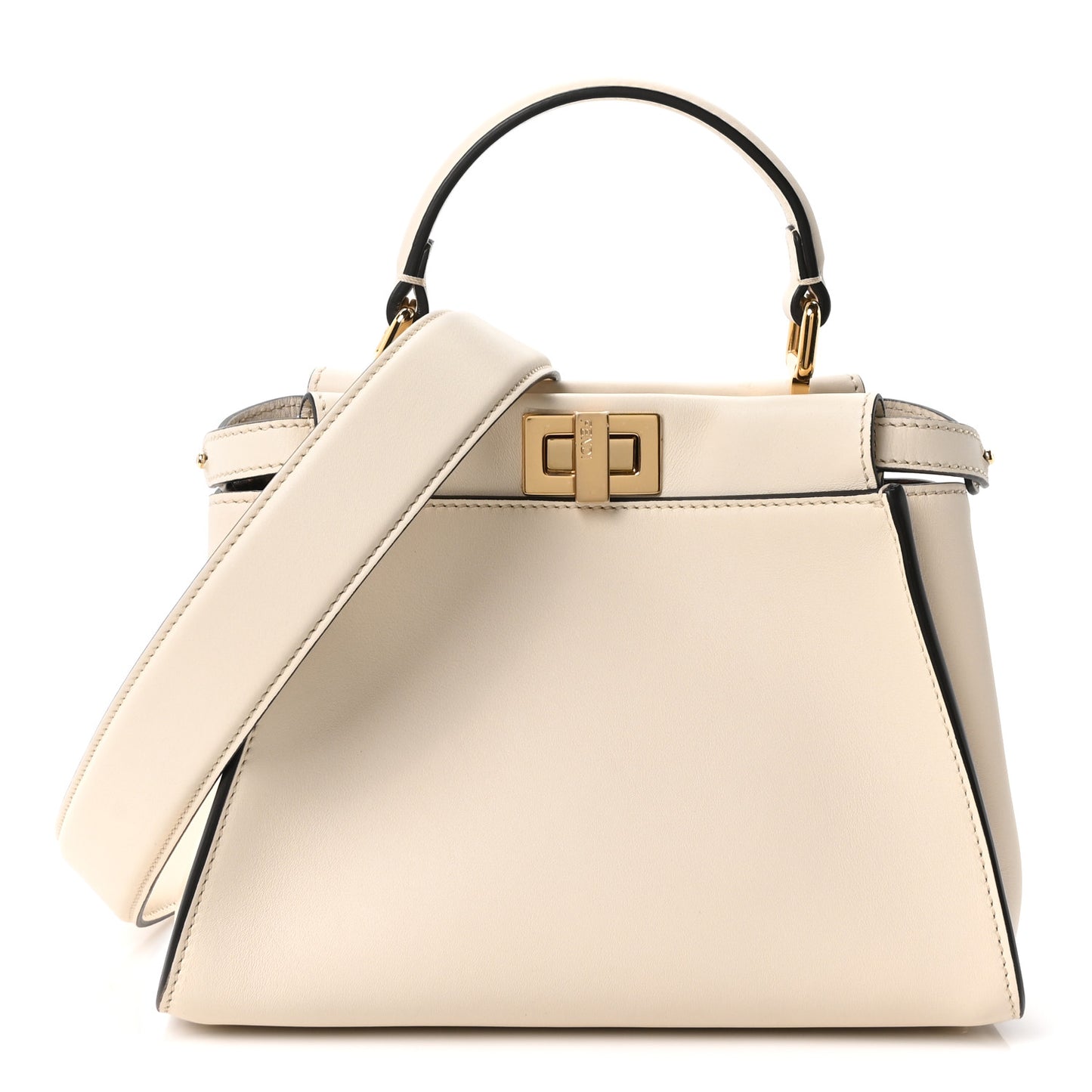Vitello Seta Suede FF Mini Peekaboo Iconic Satchel Uovo Sigaro Marrone