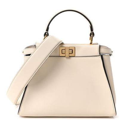 Fendi Vitello Seta Suede FF Mini Peekaboo Iconic Satchel Uovo Sigaro Marrone 1 of 9