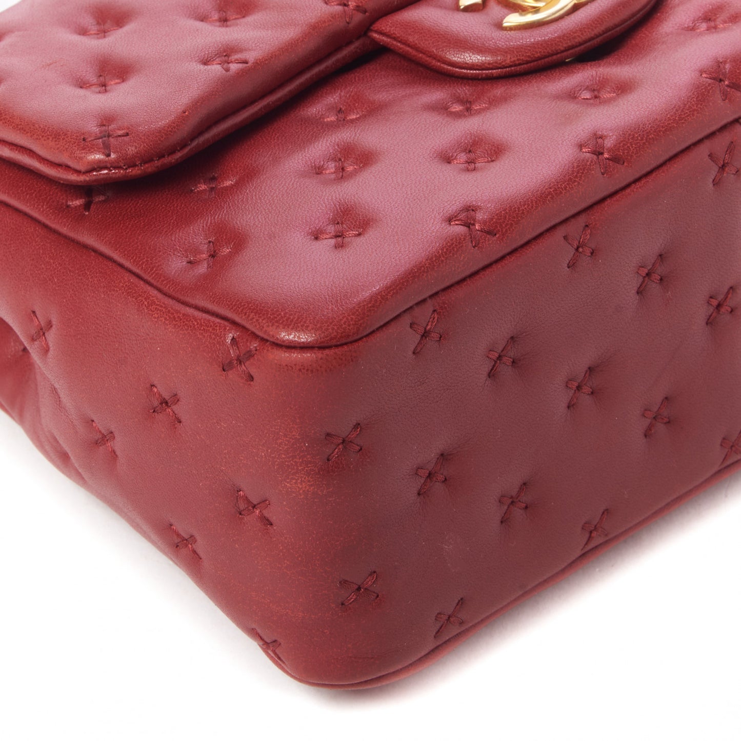 Lambskin Cross Stitch Mini Coco Handle Flap Red
