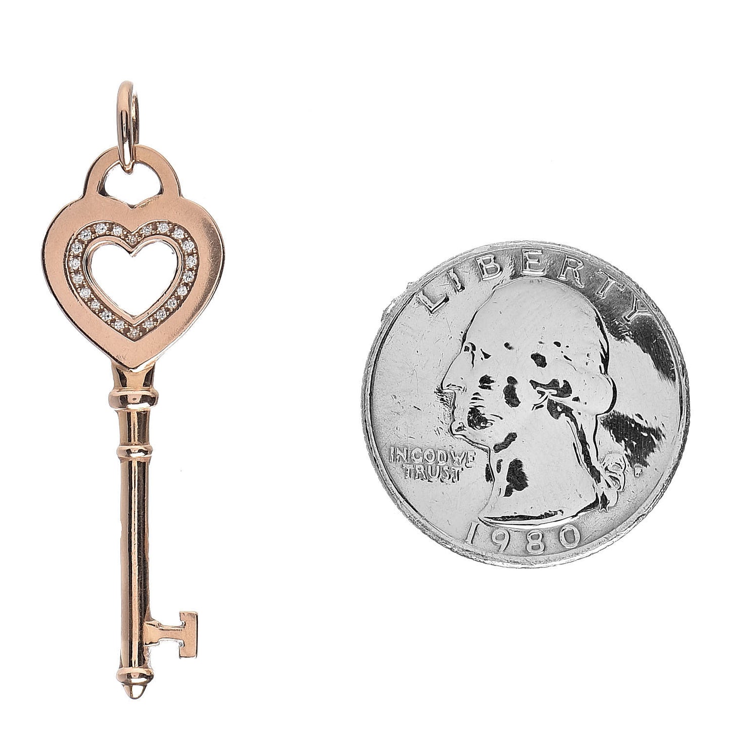 18K Rose Gold Diamond Cutout Heart Key Pendant