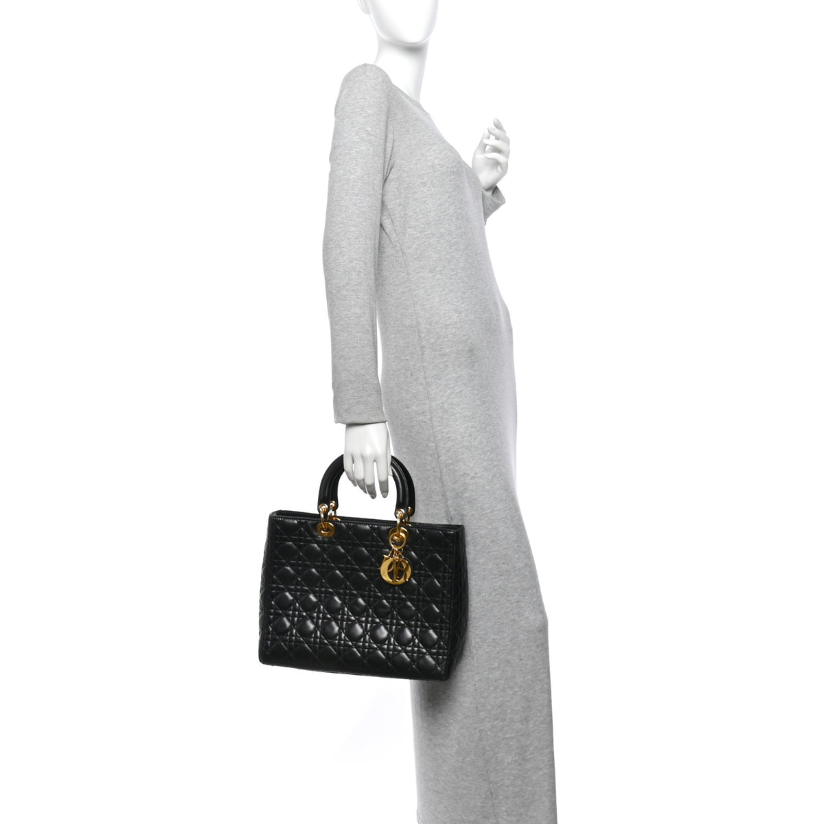 Christian Dior Lambskin Cannage Large Lady Dior Black Black 2 of 12