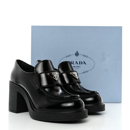 Prada Spazzolato Metal Triangle Logo 85mm Loafers 38 Black 9 of 9