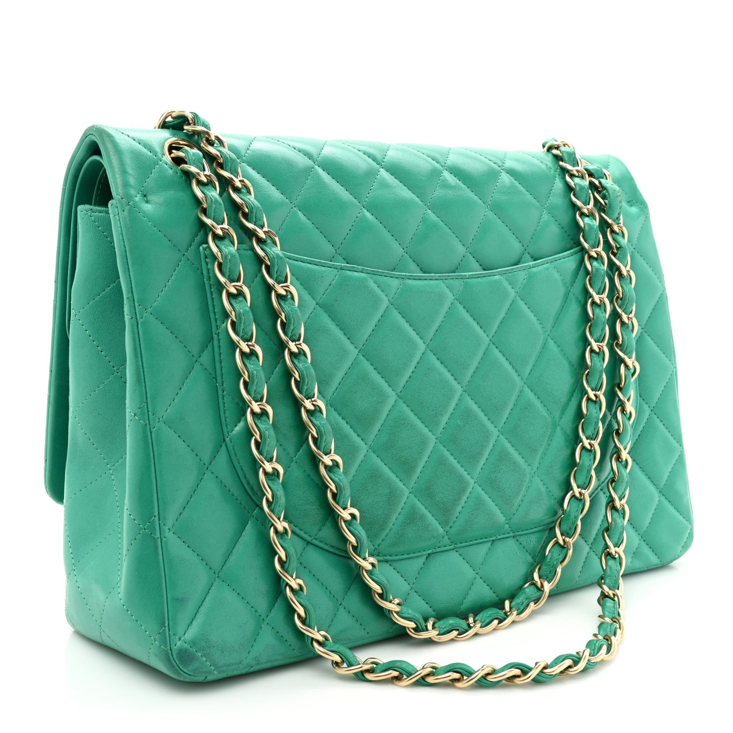 Lambskin Quilted Maxi Double Flap Green