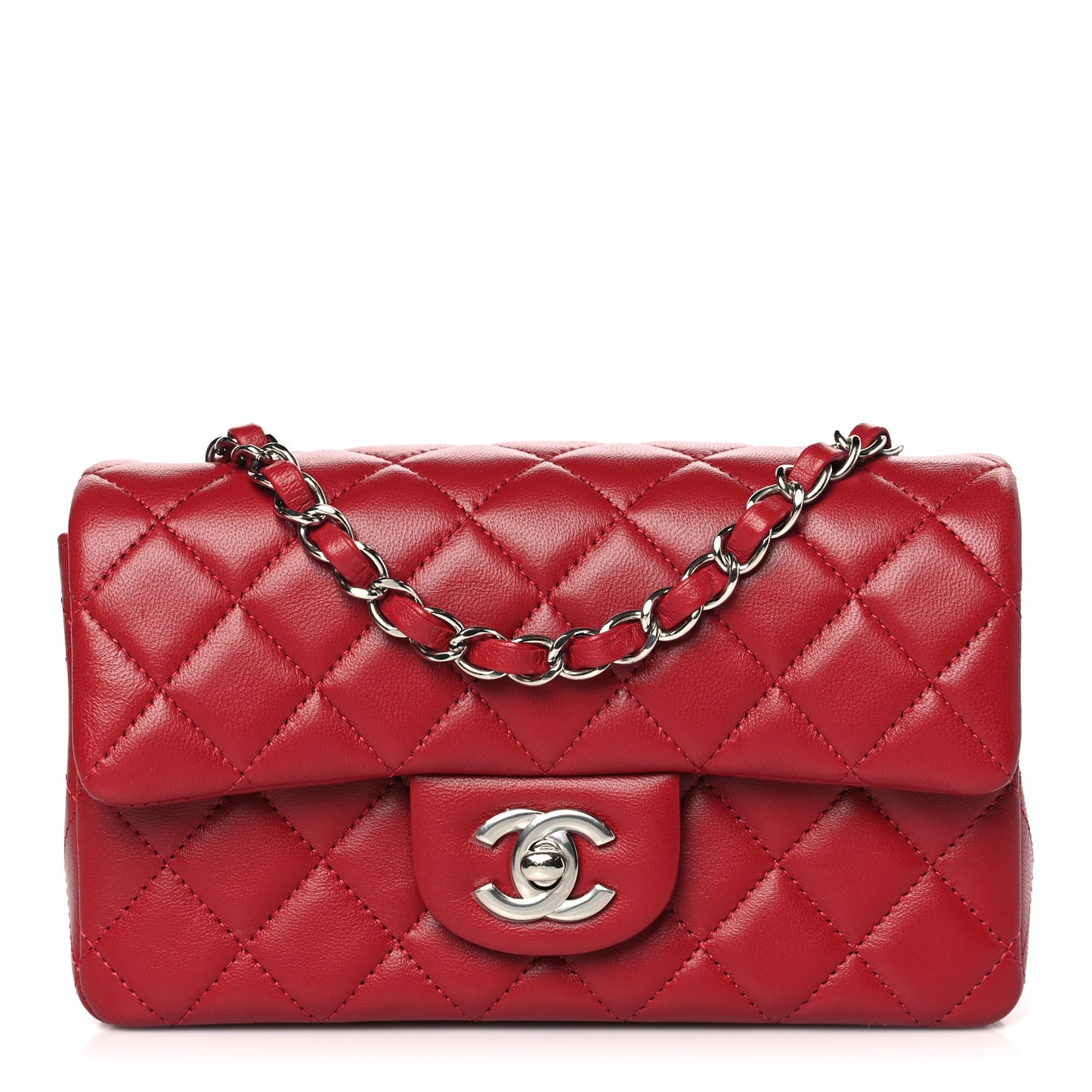 Lambskin Quilted Mini Rectangular Flap Red