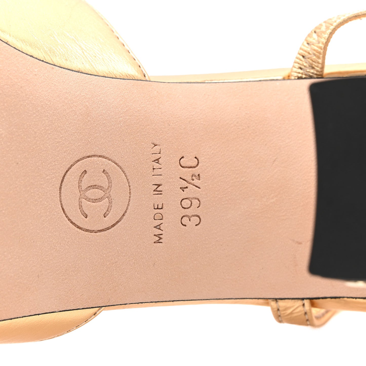 Laminated Crumpled Lambskin Grosgrain Cap Toe CC Slingback Pumps 39.5 Gold Black