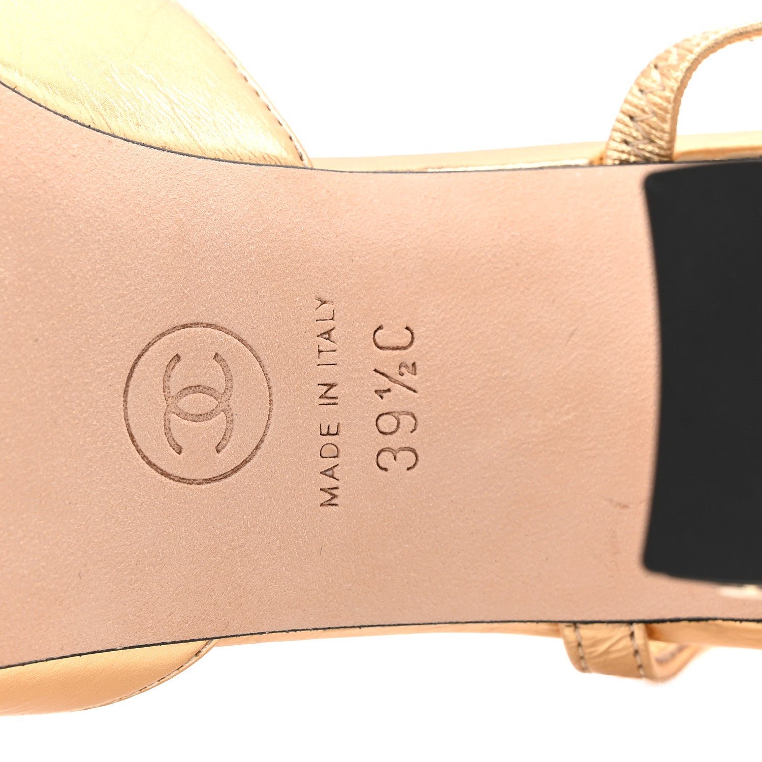 Chanel Laminated Crumpled Lambskin Grosgrain Cap Toe CC Slingback Pumps 39.5 Gold Black 7 of 10