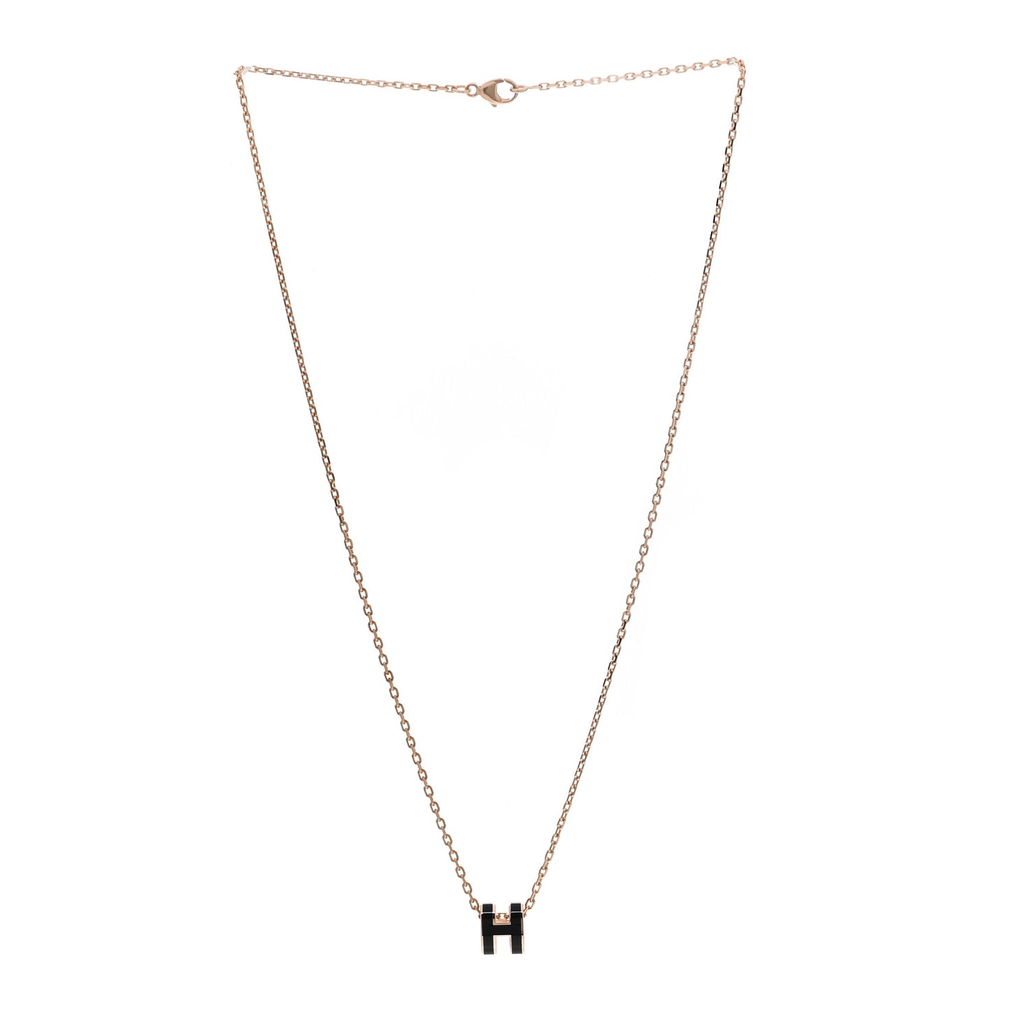 Lacquered Rose Gold Mini Pop H Pendant Necklace Black