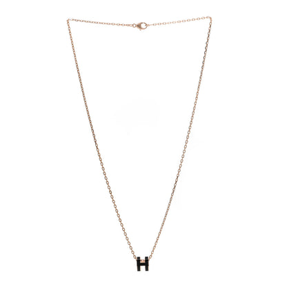 Hermes Lacquered Rose Gold Mini Pop H Pendant Necklace Black 2 of 3