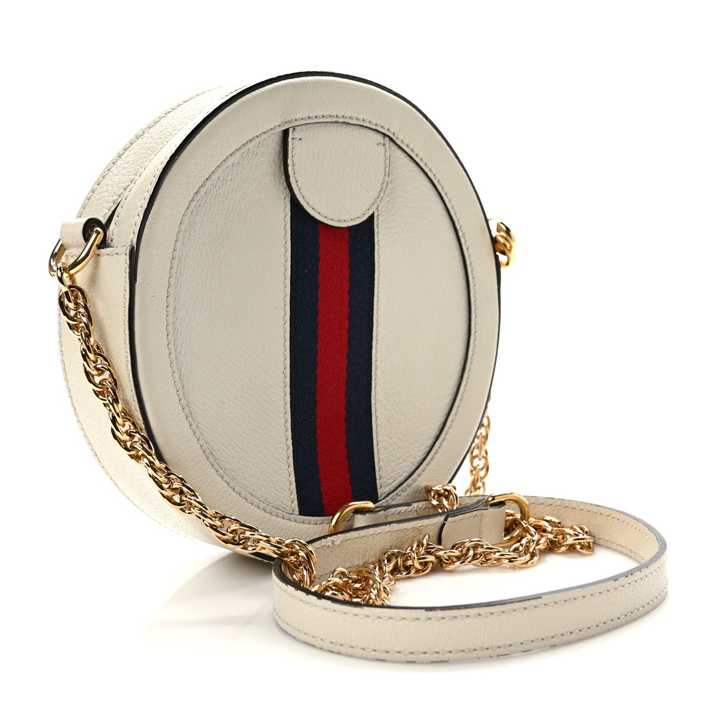Textured Calfskin Web Mini Ophidia Round Shoulder Bag Mystic White