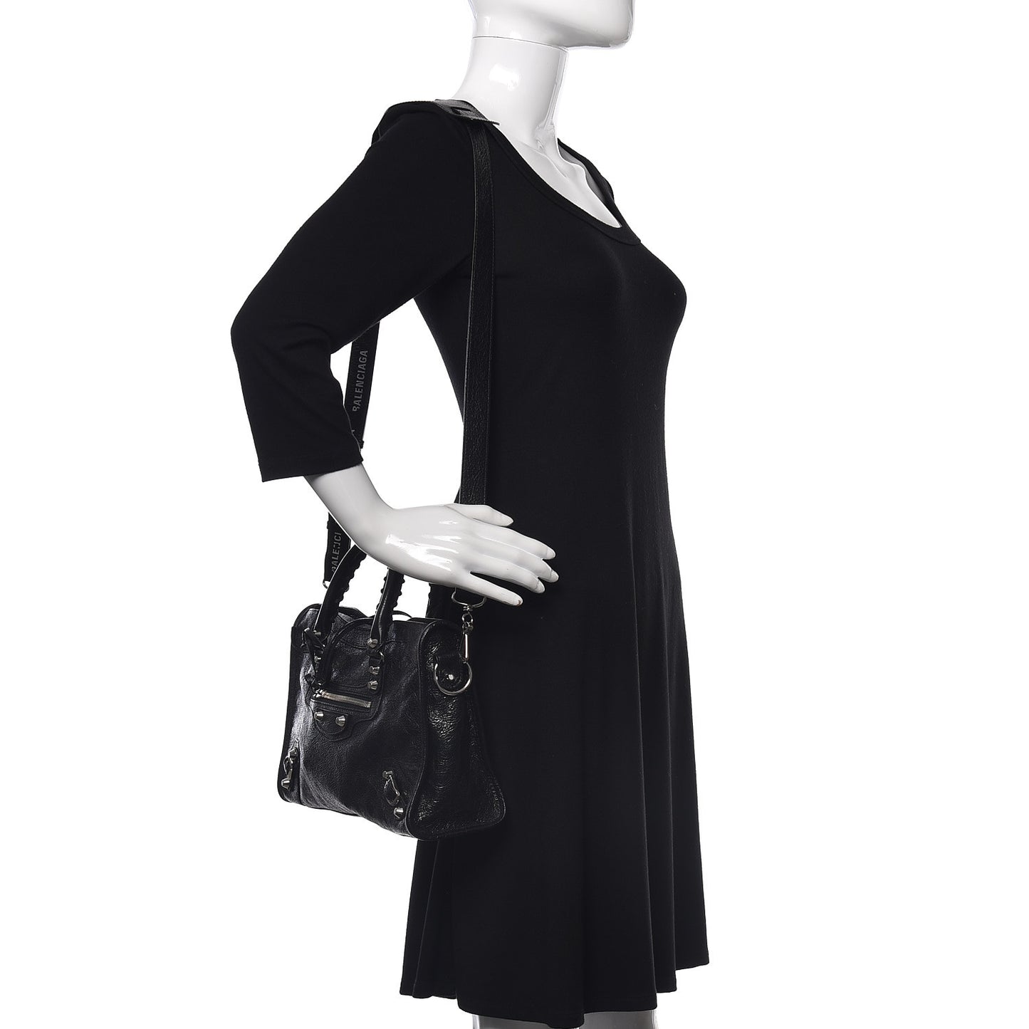 Agneau Classic Silver Hardware S City Logo Strap Black White