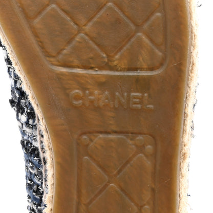 Chanel Metallic Tweed Lambskin CC Espadrilles 40 Blue Black Silver 7 of 9
