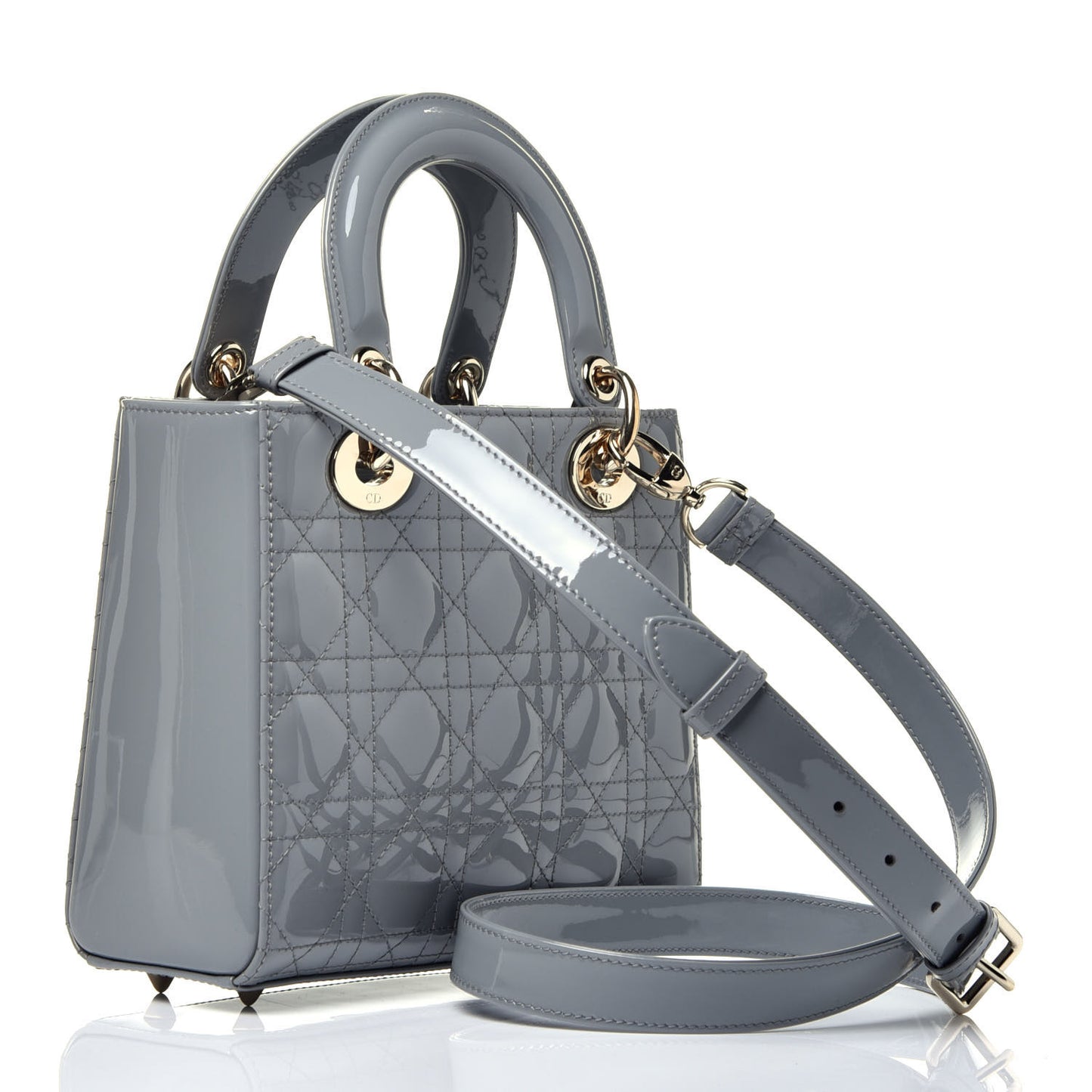 Patent Cannage Small Lady Dior Grey
