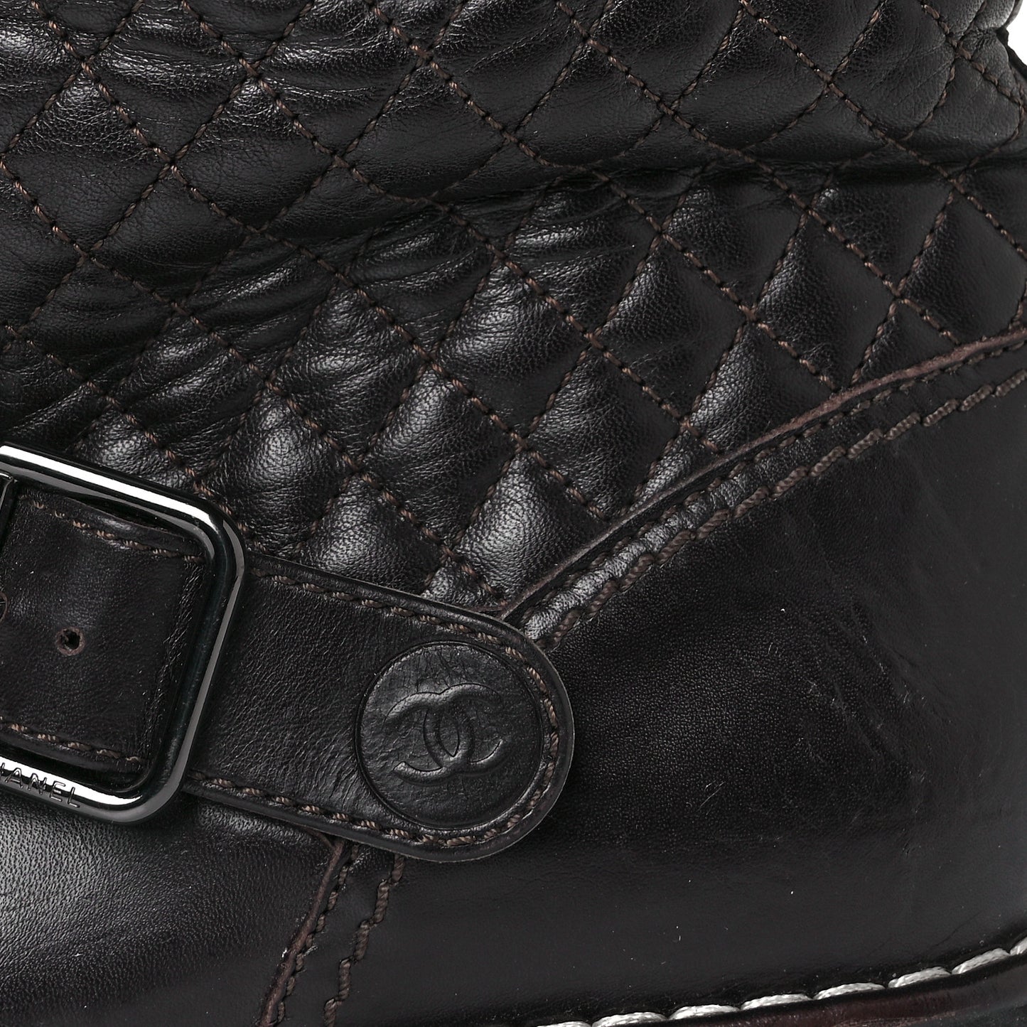 Calfskin Quilted Biker Boots 39 Brown