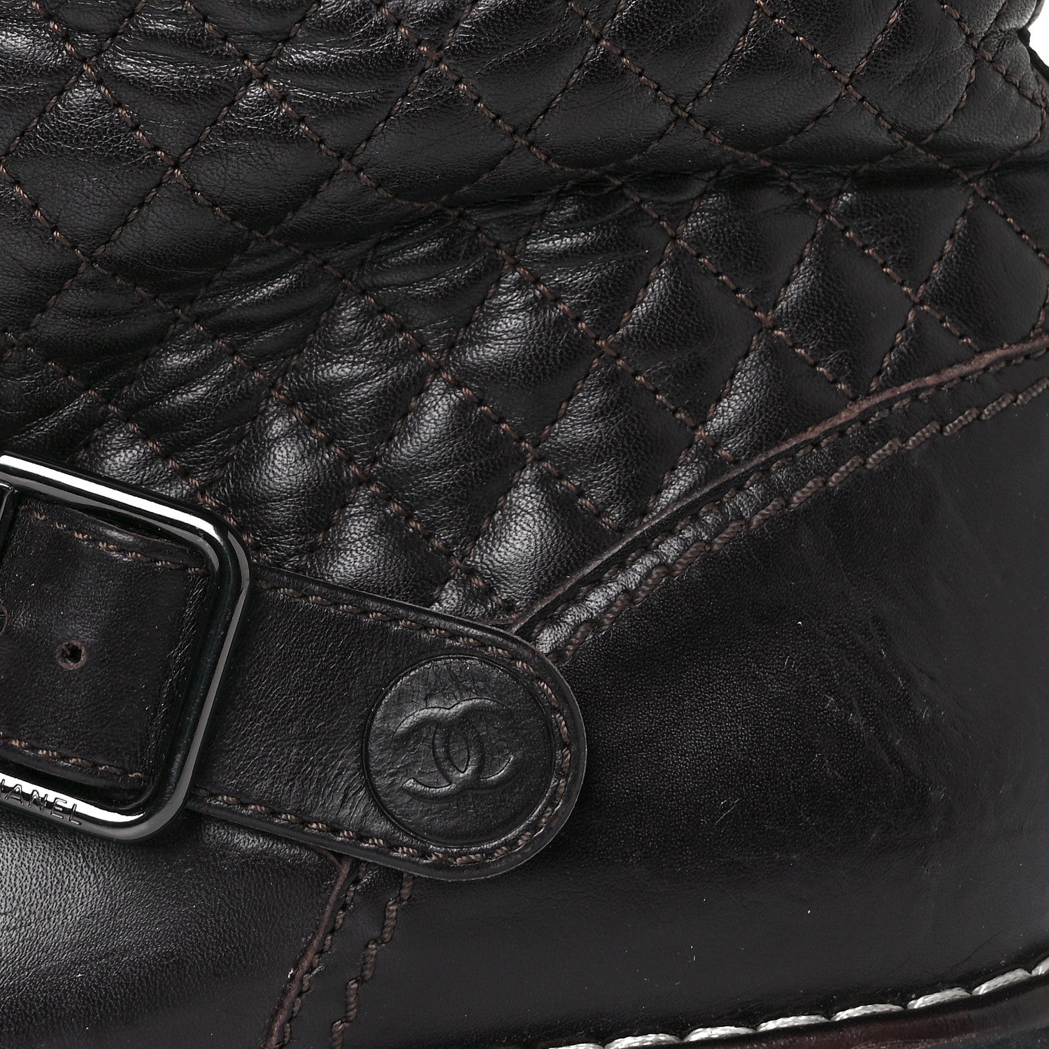 Chanel Calfskin Quilted Biker Boots 39 Brown 8 of 9