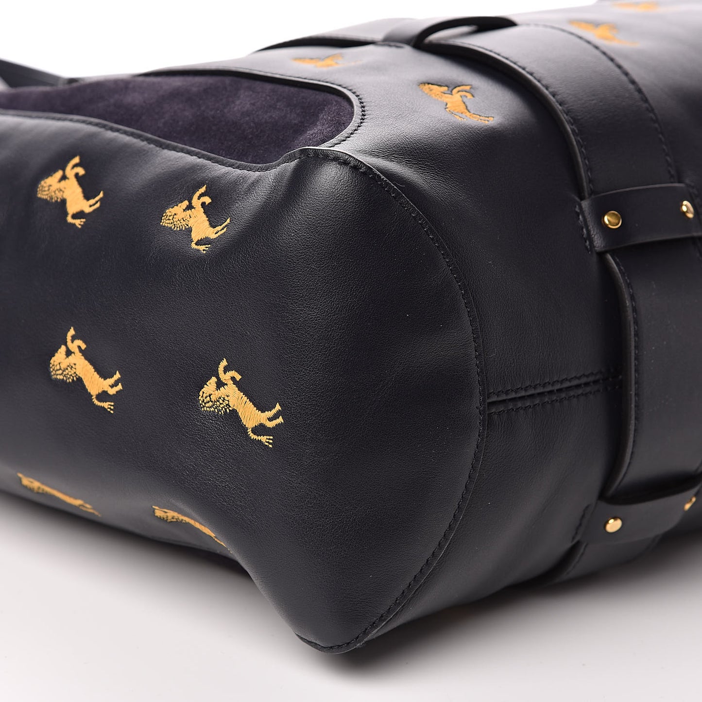 Smooth Calfskin Little Horses Embroidered Tao Zipped Tote Full Blue