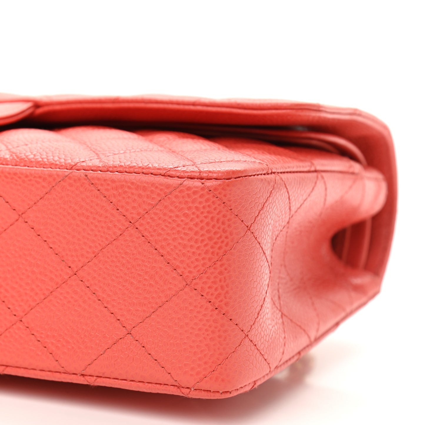 Caviar Quilted Medium Double Flap Light Red