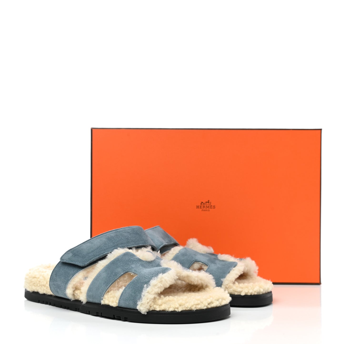 Suede Goatskin Woolskin Womens Chypre Sandals 37.5 Bleu Pinede Ecru