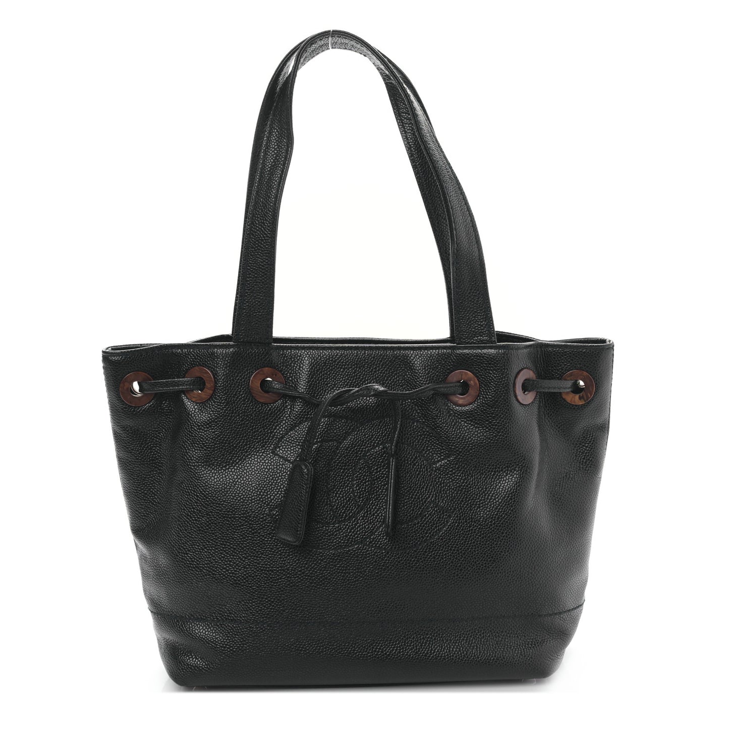 Caviar Wood CC Drawstring Bucket Bag Black