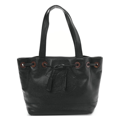 Chanel Caviar Wood CC Drawstring Bucket Bag Black 1 of 9