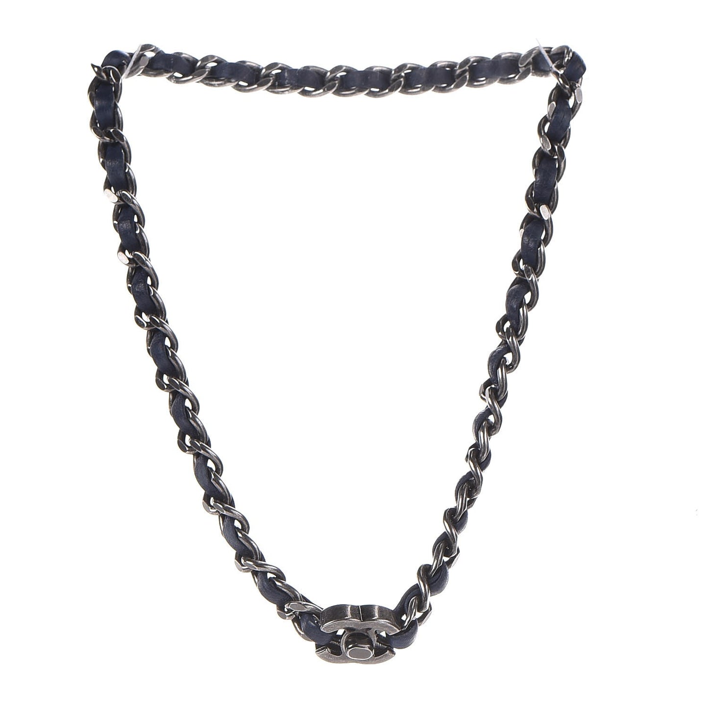 Lambskin CC Turnlock Choker Necklace Navy Blue