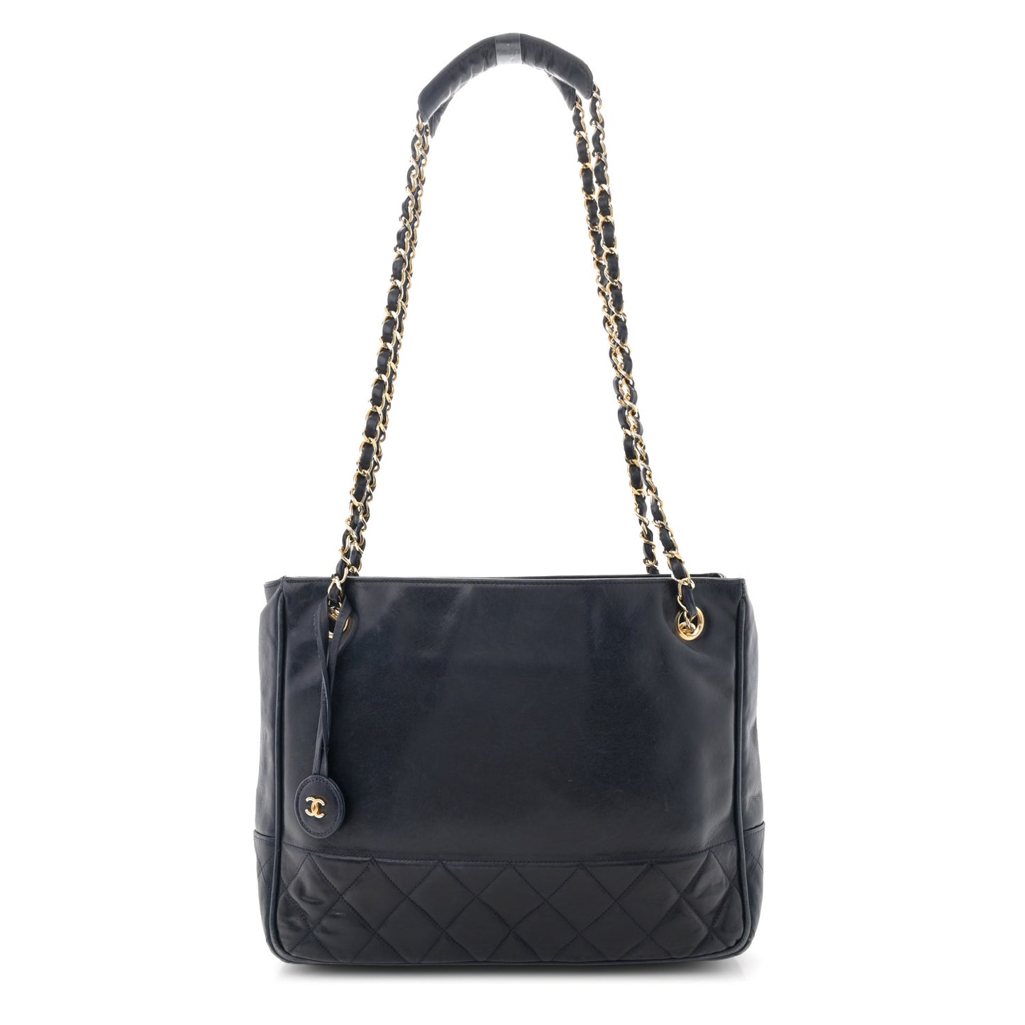 Lambskin Quilted Shoulder Bag Navy Blue