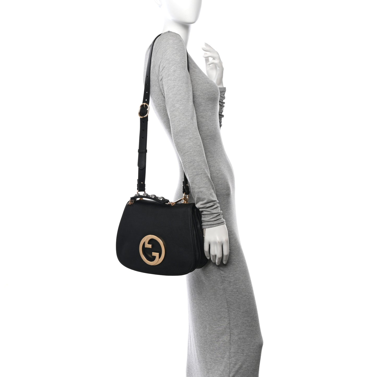 Roxy Calfskin Web Medium Blondie Shoulder Flap Bag Black