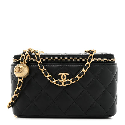 Chanel Lambskin Quilted Small Pearl Crush Vanity Case With Chain Black 1 of 11
