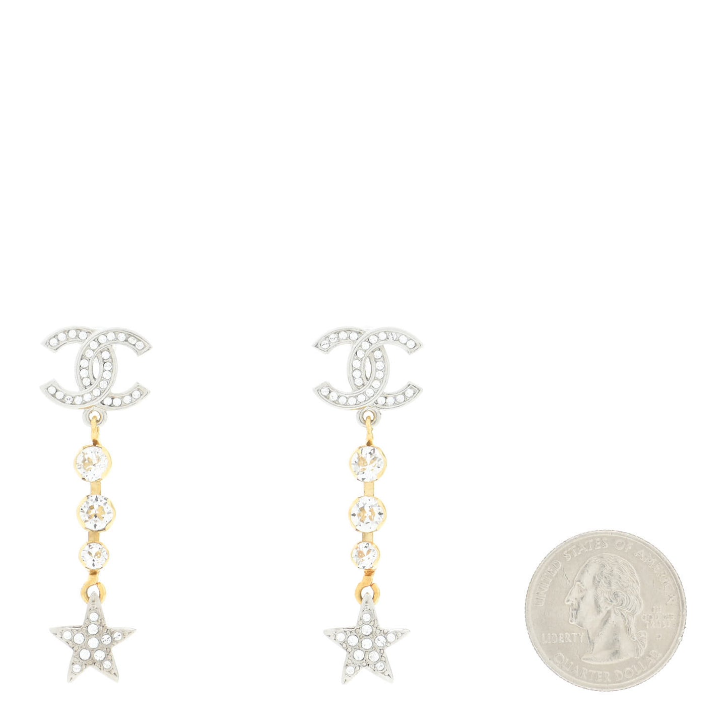 Crystal Star Drop CC Earrings Silver Gold