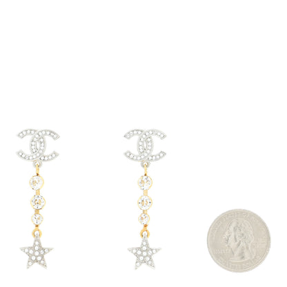 Chanel Crystal Star Drop CC Earrings Silver Gold 2 of 5