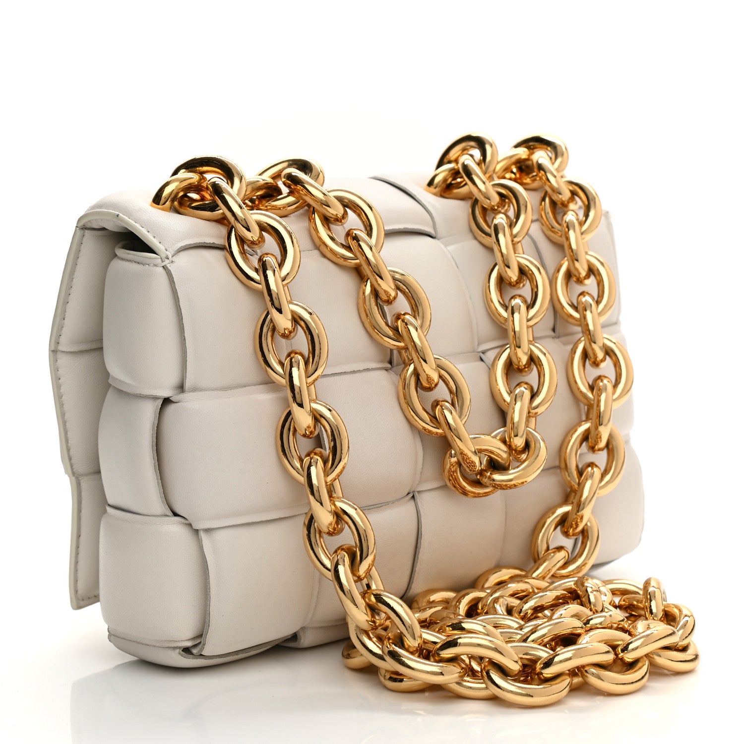 Bottega Veneta Lambskin Maxi Intreccio Padded Chain Cassette Crossbody Bag White 3 of 8