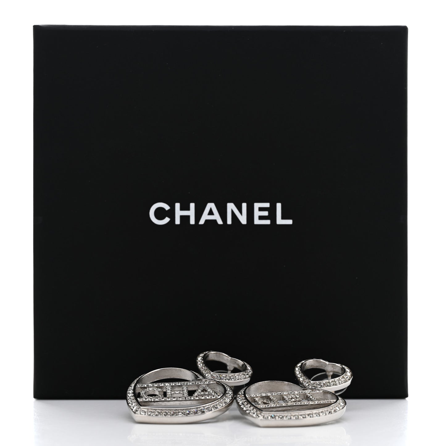Crystal Metal CC Heart Drop Earrings Silver