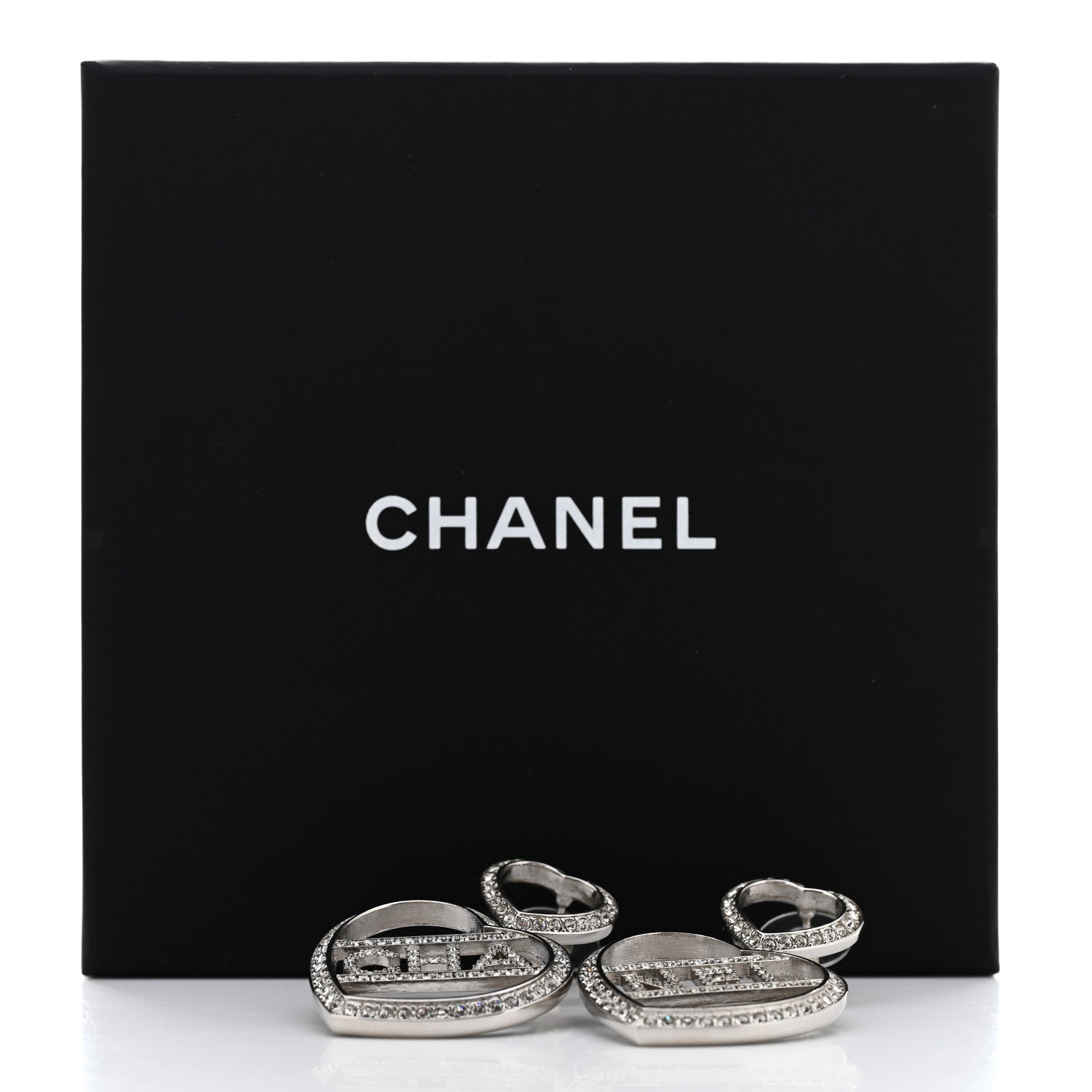 Chanel Crystal Metal CC Heart Drop Earrings Silver 5 of 5