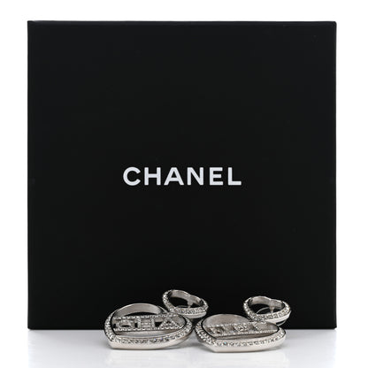 Chanel Crystal Metal CC Heart Drop Earrings Silver 5 of 5