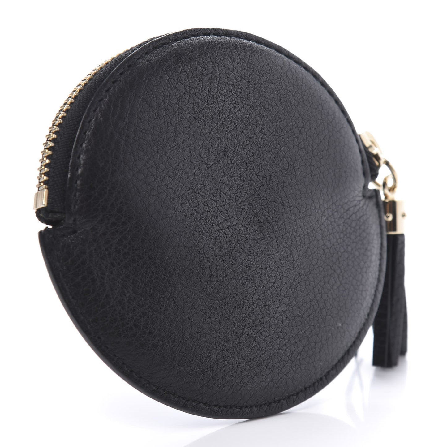 Pebbled Calfskin Round Coin Purse Black