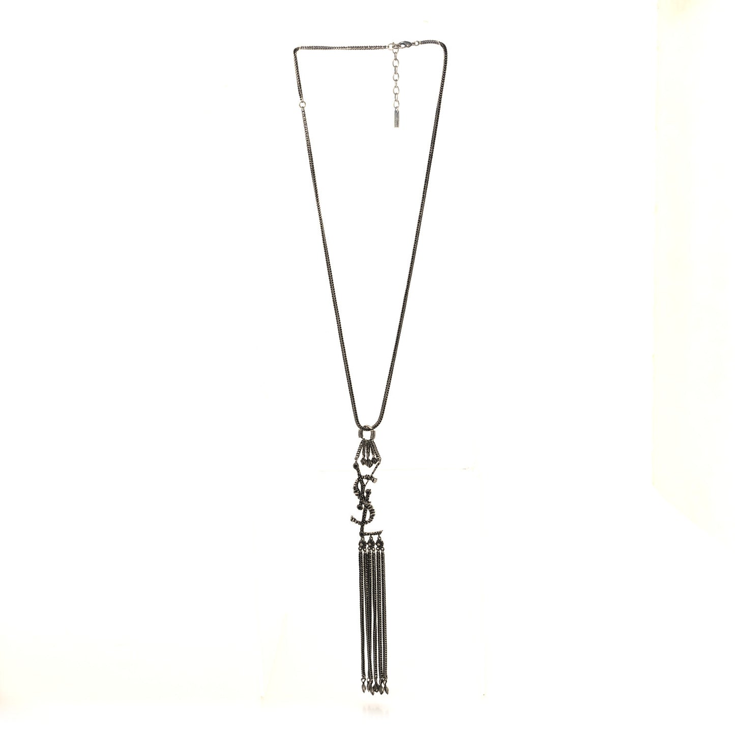 Metal Monogram Long Necklace Oxidized Silver
