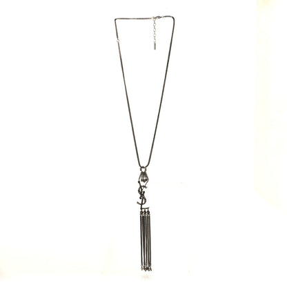 Saint Laurent Metal Monogram Long Necklace Oxidized Silver 3 of 5