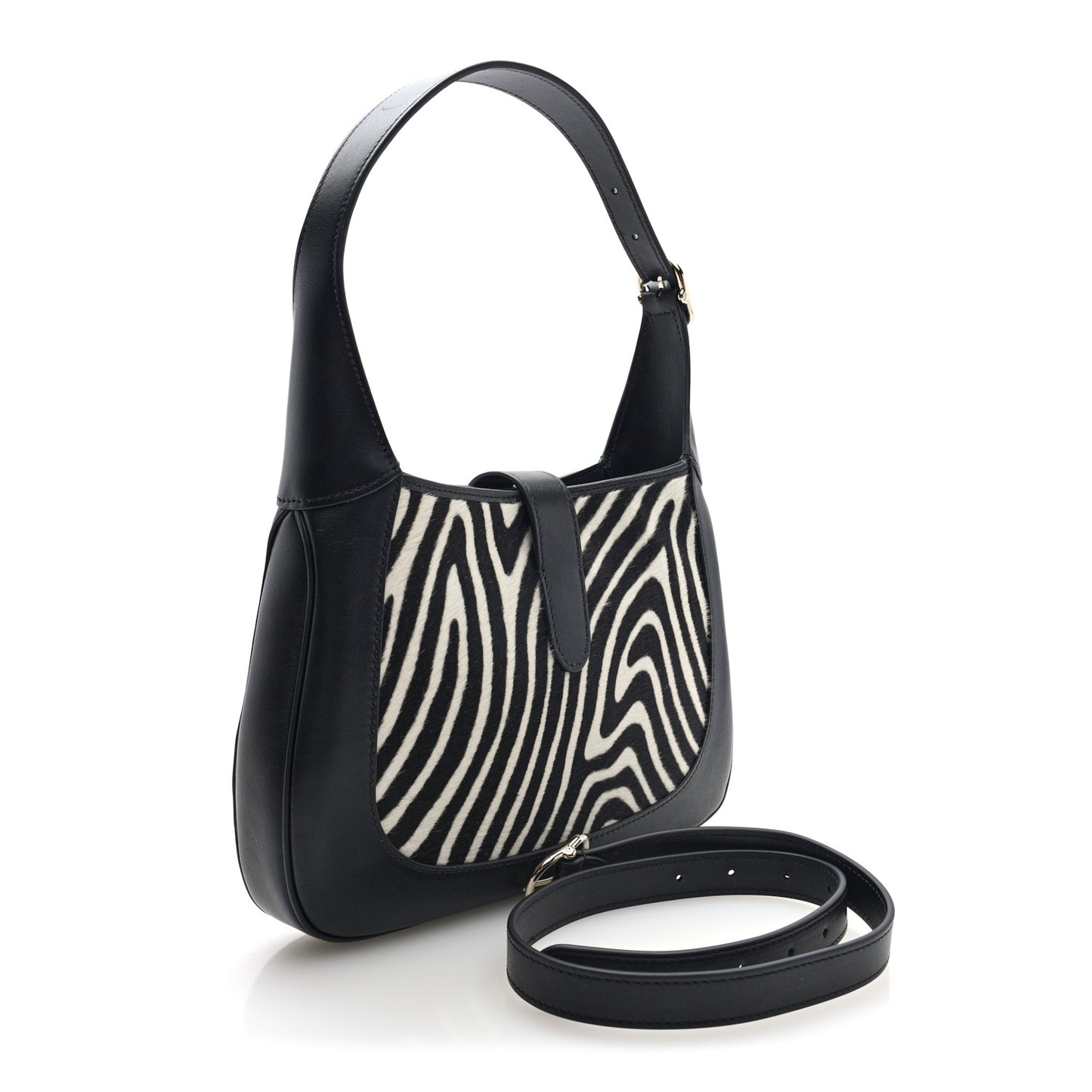 Pony Hair Zebra Print Calfskin Small Jackie 1961 Hobo Black White