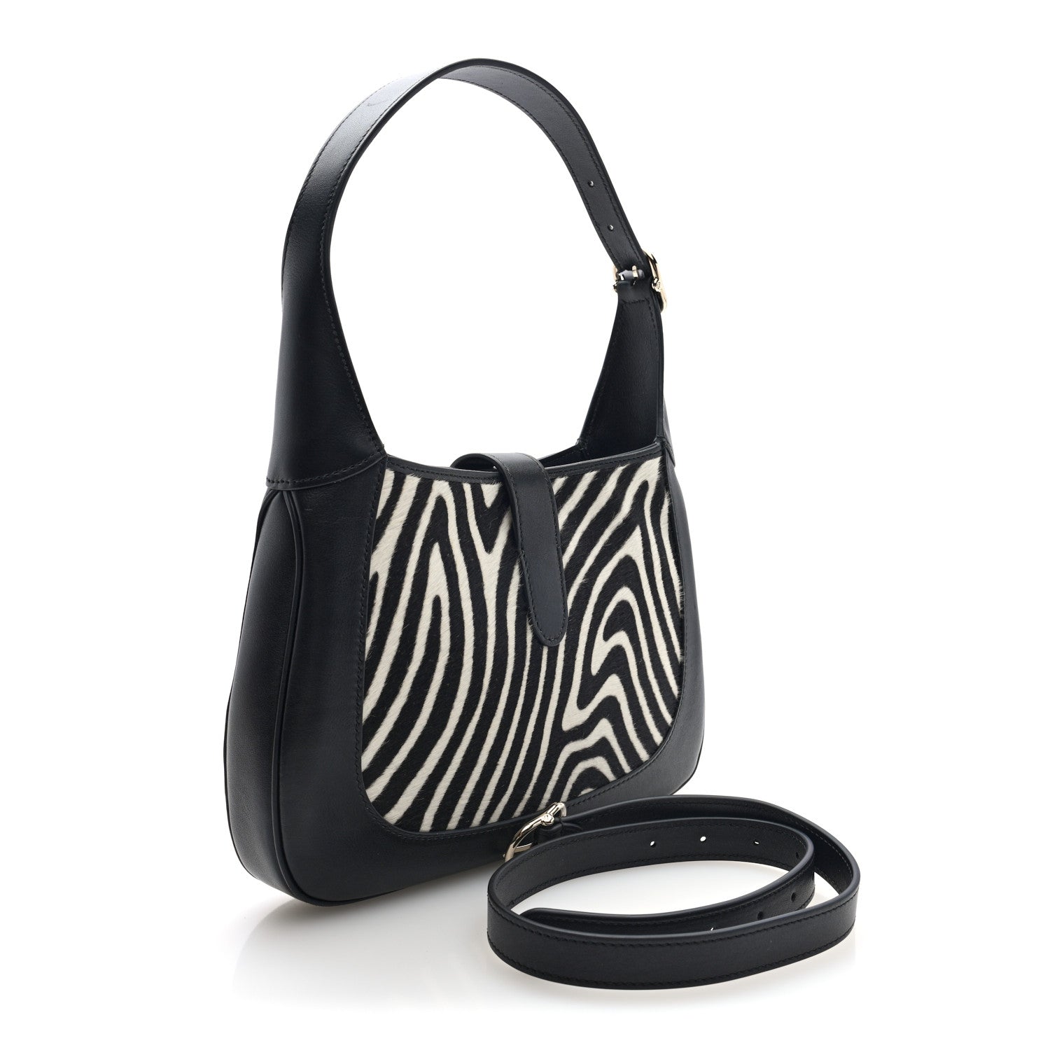 Gucci Pony Hair Zebra Print Calfskin Small Jackie 1961 Hobo Black White 3 of 9