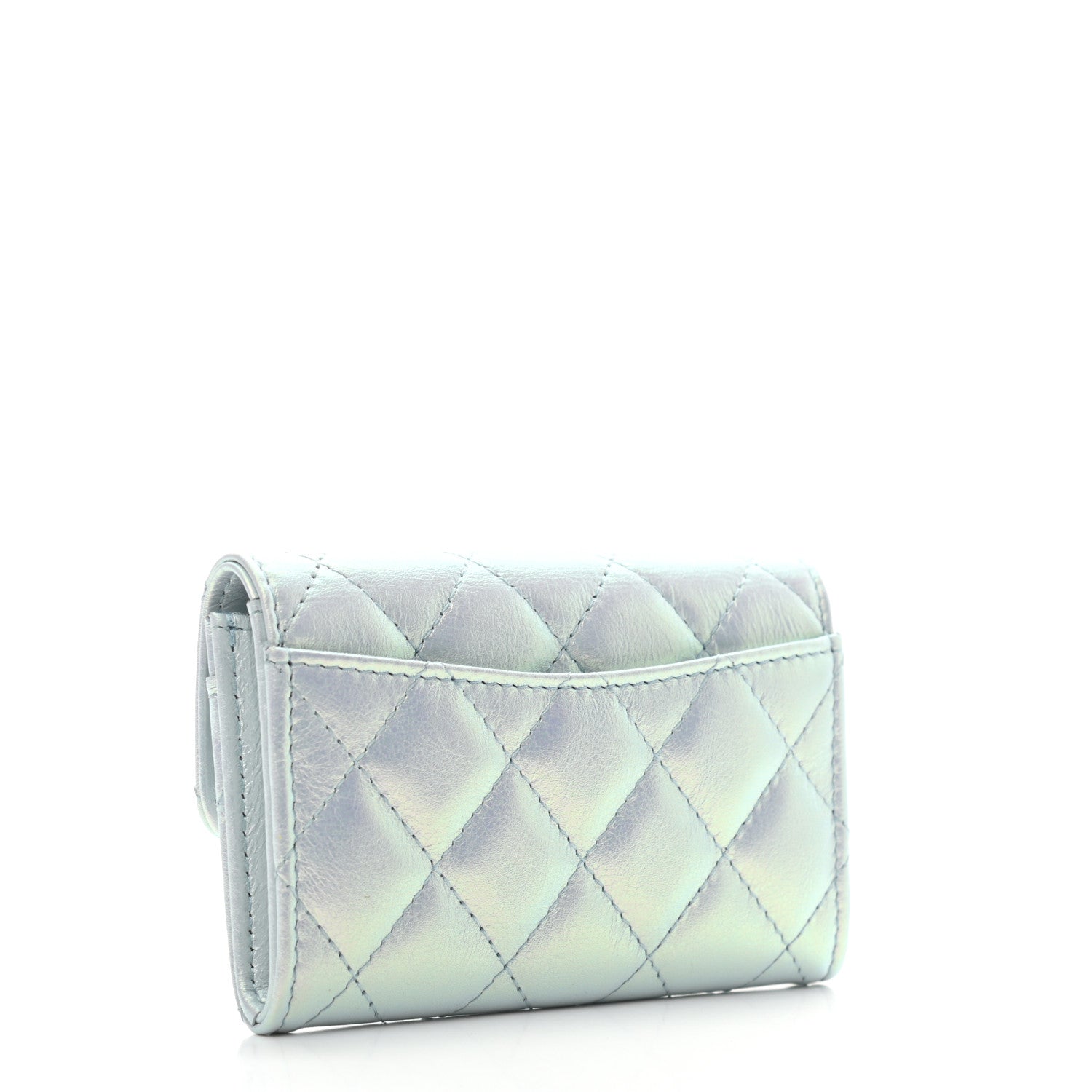 Chanel Iridescent Calfskin Quilted Flap Card Holder Light Blue 3 of 8