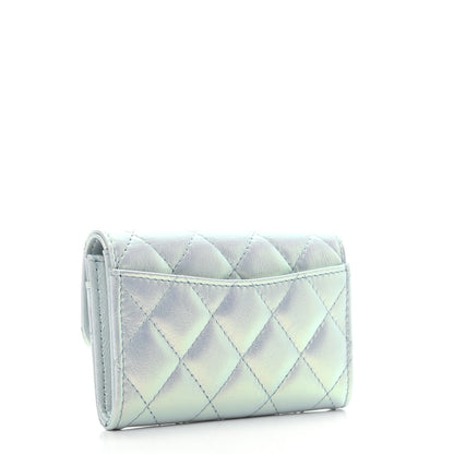 Chanel Iridescent Calfskin Quilted Flap Card Holder Light Blue 3 of 8