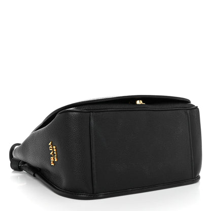 Prada Vitello Daino Embossed Logo Flap Shoulder Bag Black 4 of 8