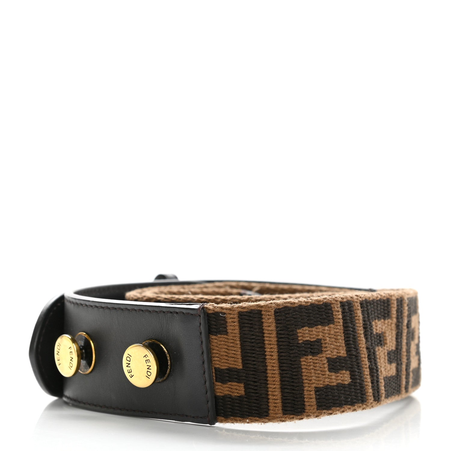 Fendi Ribbon Vitello Century FF 1974 Flat Studded Strap You Fango Marrone Ebano 2 of 5