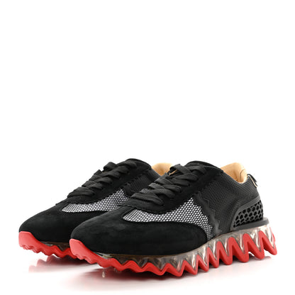 Christian Louboutin Suede Mesh Calfskin Mens Loubishark Sneakers 43 Black White Transparent 3 of 9