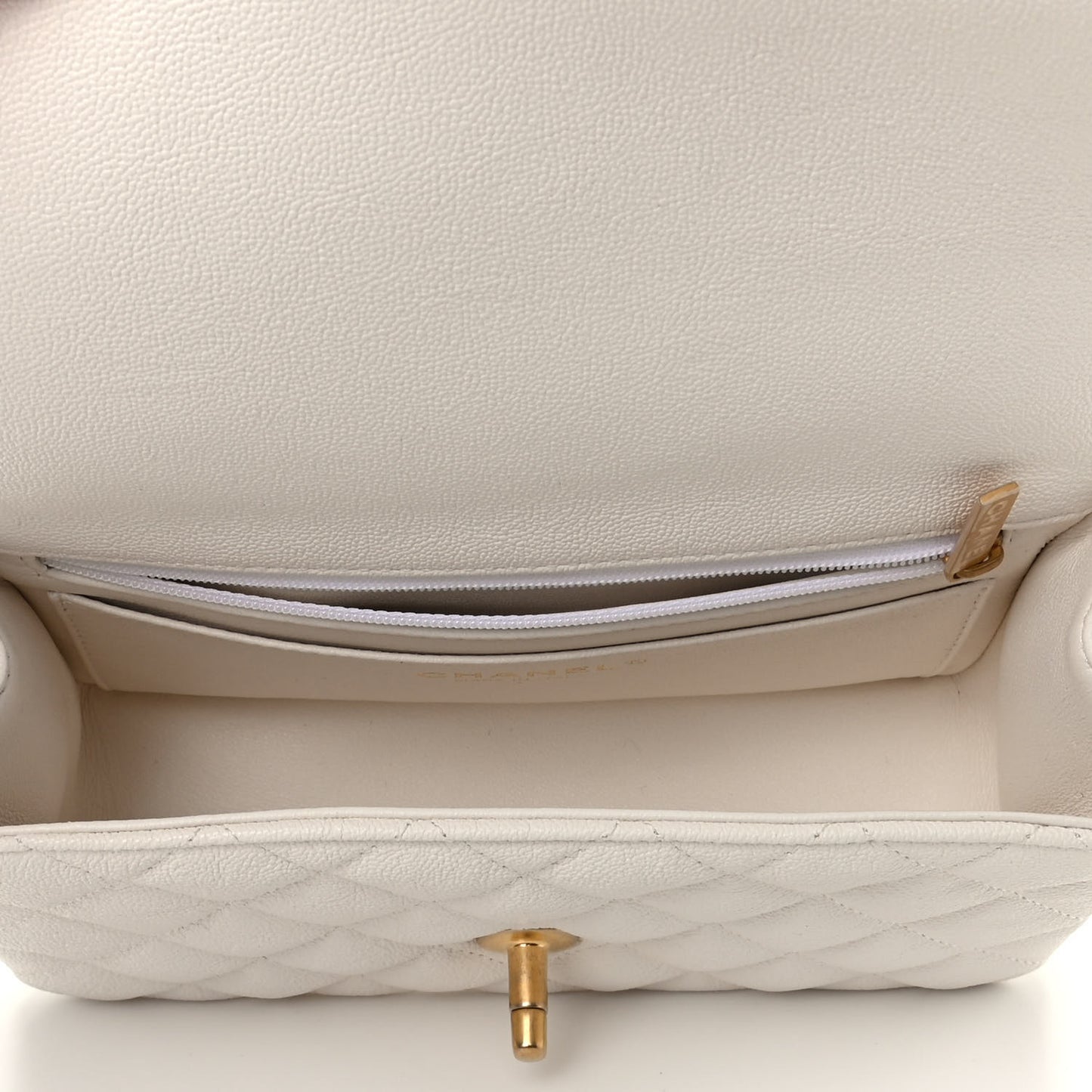 Caviar Quilted Mini Top Handle Rectangular Flap White