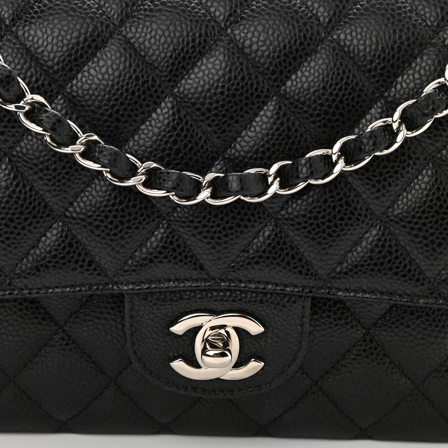 Caviar Quilted Medium Double Flap Black